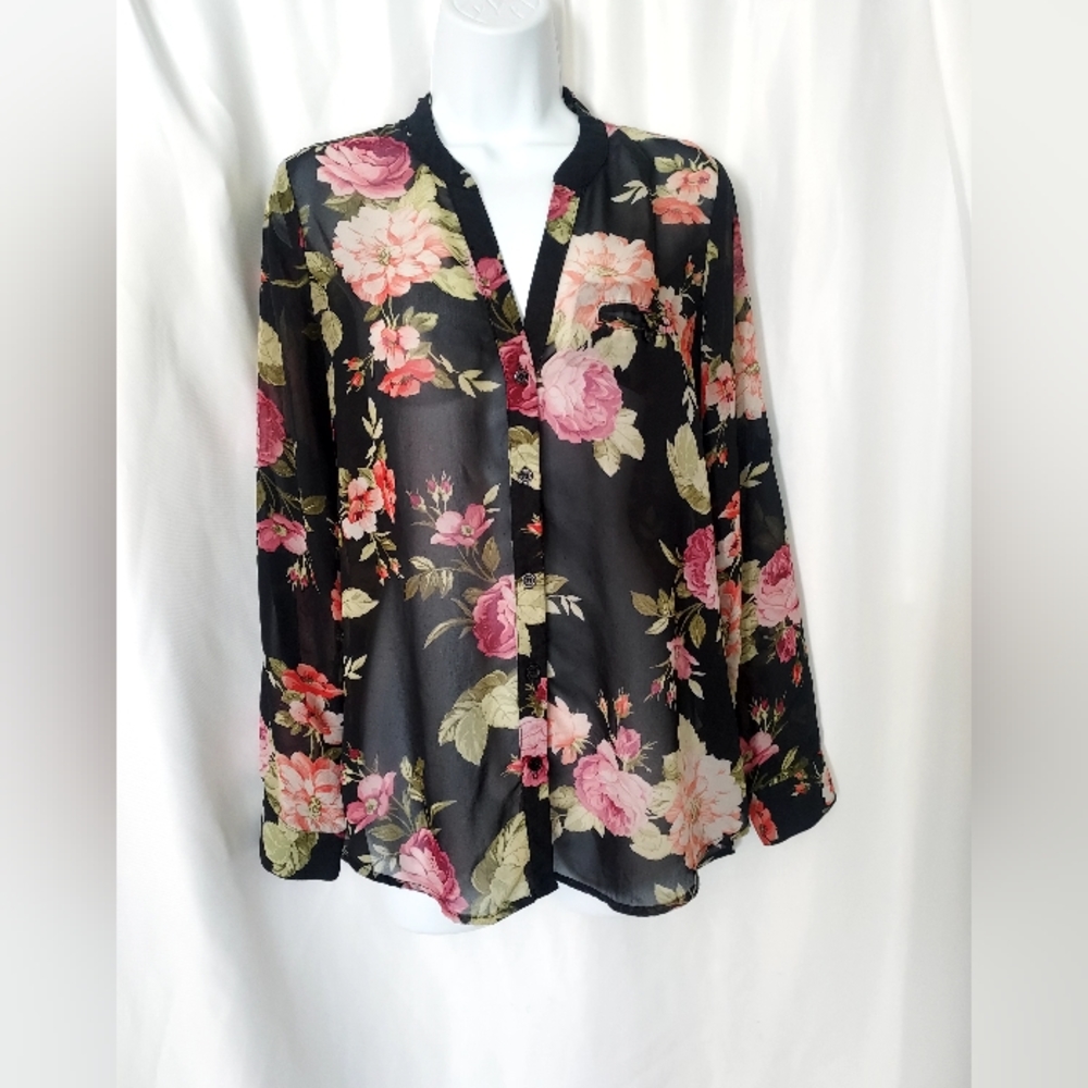 KUT Sheer Black Floral  Button Up Blouse. Size S - Picture 3 of 10